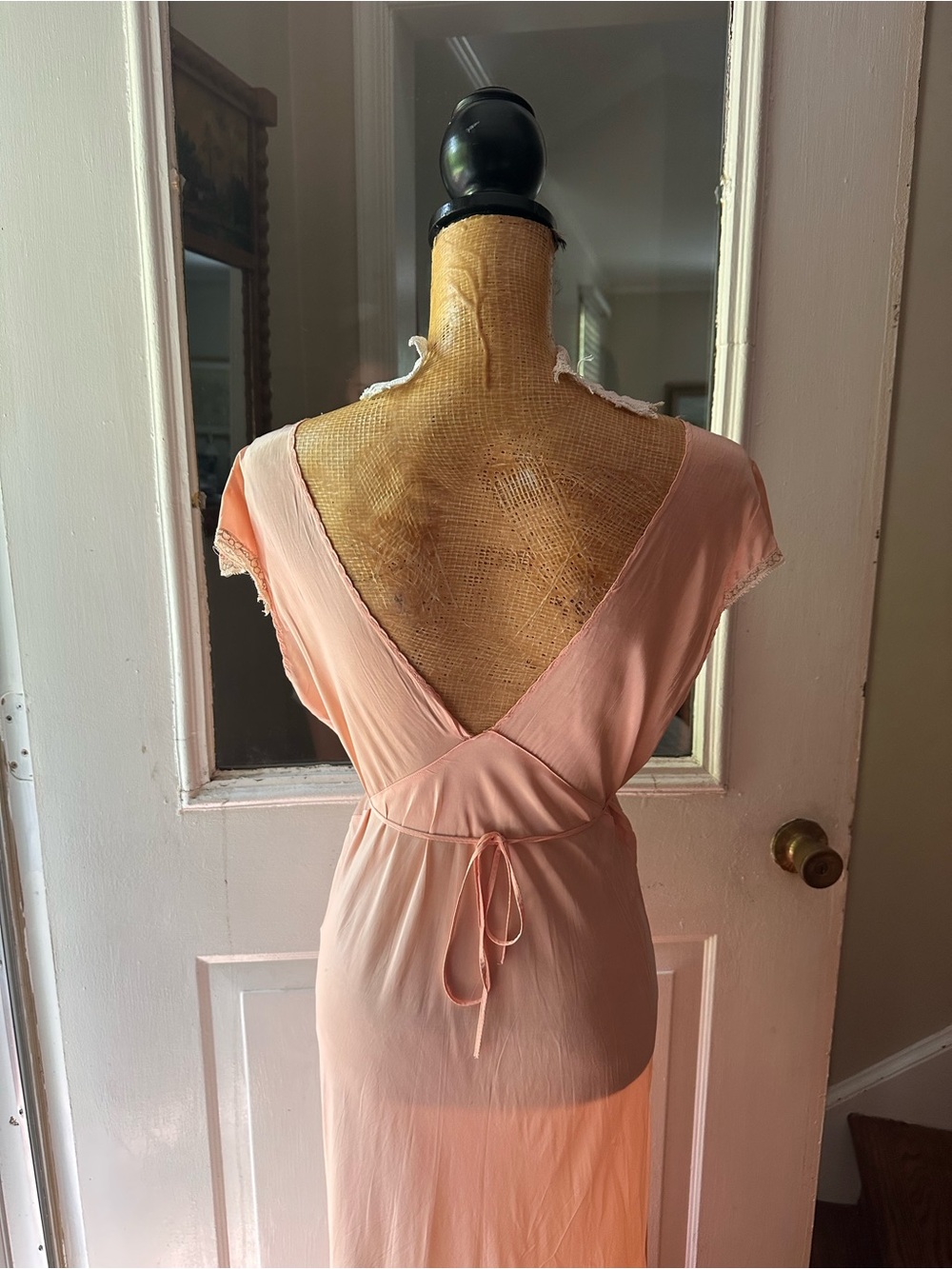 1920s Vintage Peach liquid and lace slip dress - Picture 5 of 9